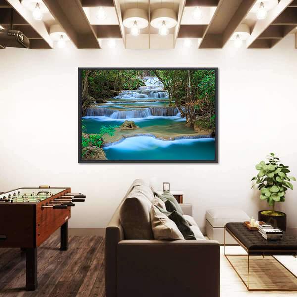 Waterfall In Kanchanaburi Thailand Canvas Wall Art-5 Horizontal-Gallery Wrap-22" x 12"-Tiaracle