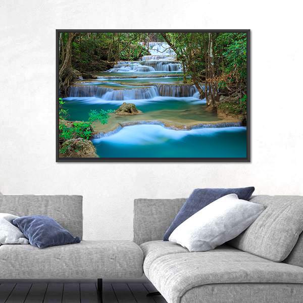 Waterfall In Kanchanaburi Thailand Canvas Wall Art-5 Horizontal-Gallery Wrap-22" x 12"-Tiaracle
