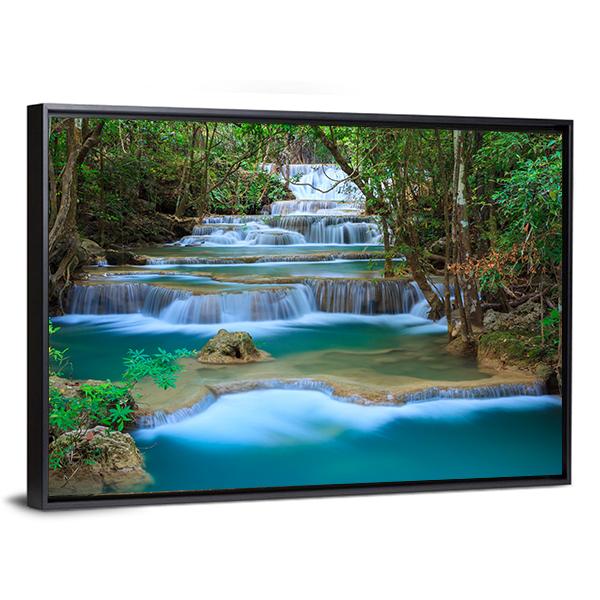Waterfall In Kanchanaburi Thailand Canvas Wall Art-5 Horizontal-Gallery Wrap-22" x 12"-Tiaracle