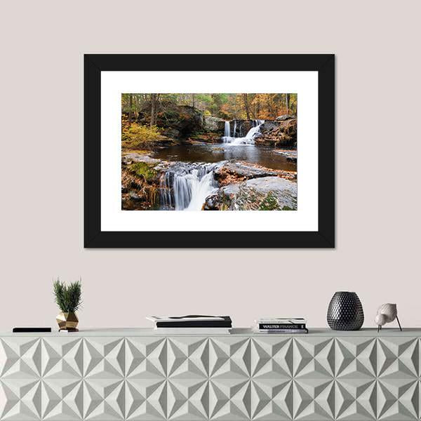 Waterfall In Mountain Canvas Wall Art-1 Piece-Framed Print-30" x 20"-Tiaracle