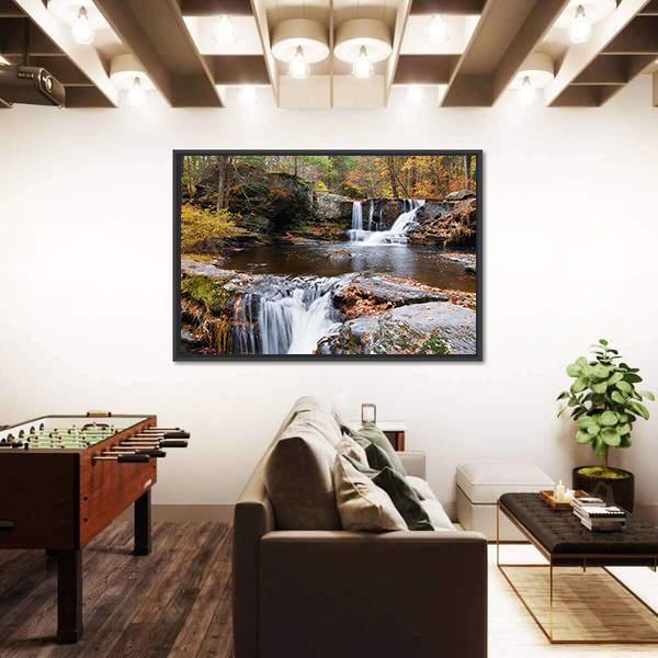 Waterfall In Mountain Canvas Wall Art-5 Horizontal-Gallery Wrap-22" x 12"-Tiaracle