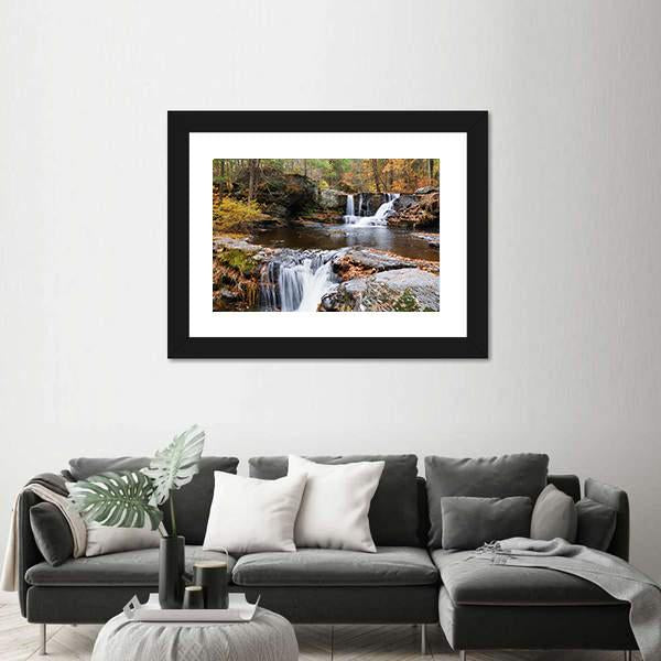 Waterfall In Mountain Canvas Wall Art-5 Horizontal-Gallery Wrap-22" x 12"-Tiaracle
