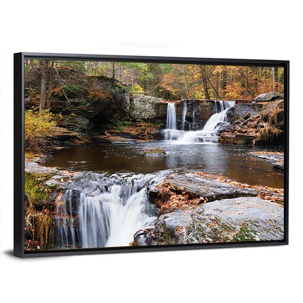 Waterfall In Mountain Canvas Wall Art-5 Horizontal-Gallery Wrap-22" x 12"-Tiaracle