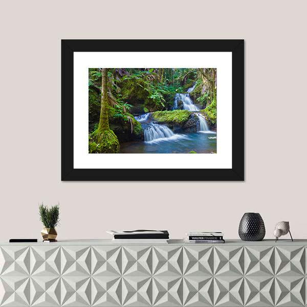 Waterfall In Rainforest Hawaii Canvas Wall Art-1 Piece-Framed Print-30" x 20"-Tiaracle