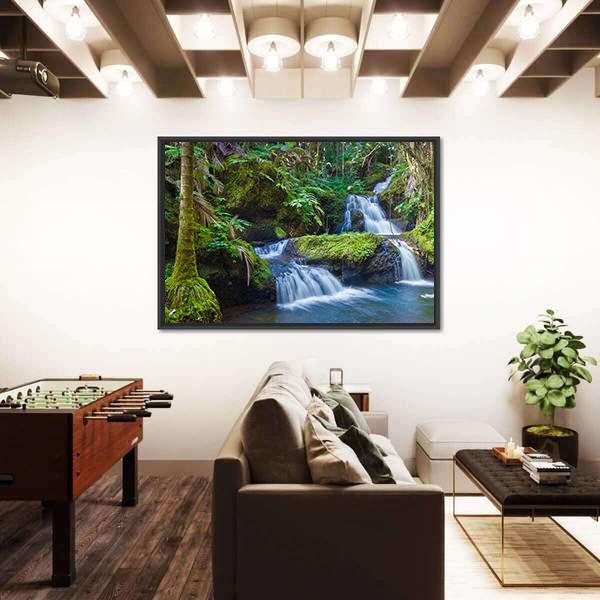 Waterfall In Rainforest Hawaii Canvas Wall Art-5 Horizontal-Gallery Wrap-22" x 12"-Tiaracle