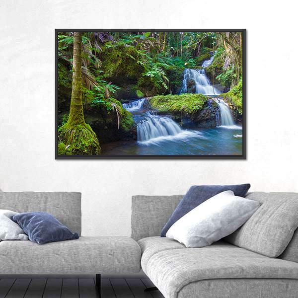 Waterfall In Rainforest Hawaii Canvas Wall Art-5 Horizontal-Gallery Wrap-22" x 12"-Tiaracle