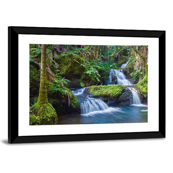 Waterfall In Rainforest Hawaii Canvas Wall Art-5 Horizontal-Gallery Wrap-22" x 12"-Tiaracle