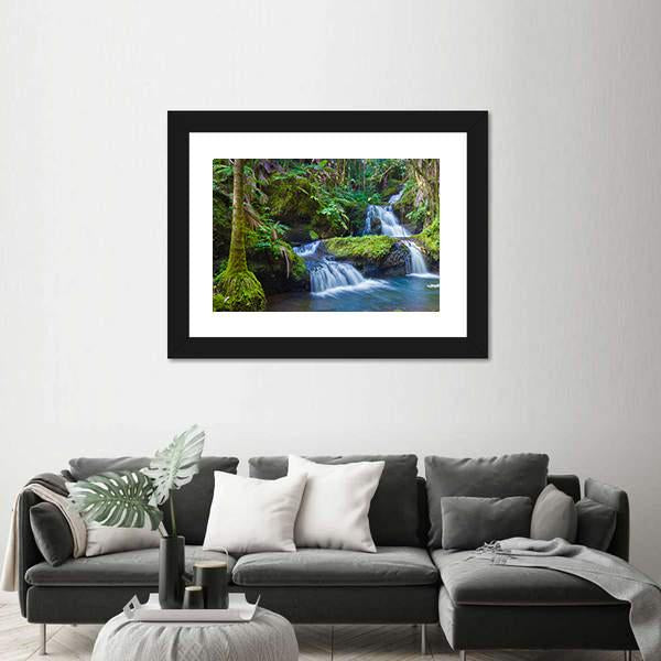 Waterfall In Rainforest Hawaii Canvas Wall Art-5 Horizontal-Gallery Wrap-22" x 12"-Tiaracle