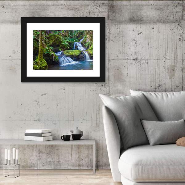 Waterfall In Rainforest Hawaii Canvas Wall Art-5 Horizontal-Gallery Wrap-22" x 12"-Tiaracle