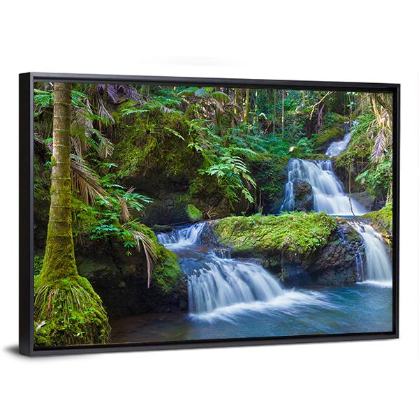 Waterfall In Rainforest Hawaii Canvas Wall Art-5 Horizontal-Gallery Wrap-22" x 12"-Tiaracle