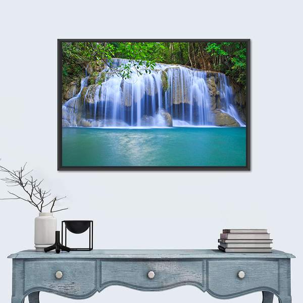 Waterfall In Thailand Canvas Wall Art-1 Piece-Floating Frame-36" x 24"-Tiaracle