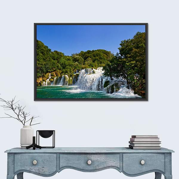 Waterfall Krka Croatia Canvas Wall Art-1 Piece-Floating Frame-36" x 24"-Tiaracle