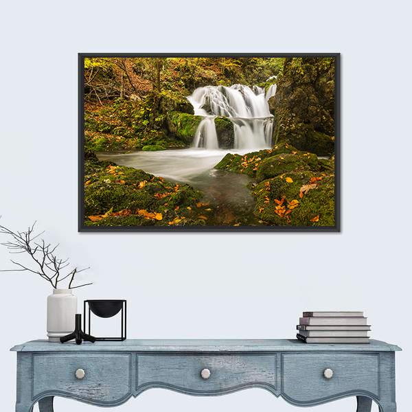 Waterfall Kropa In Voje Valley Canvas Wall Art-1 Piece-Floating Frame-36" x 24"-Tiaracle