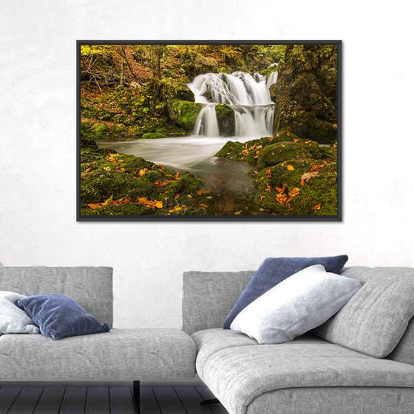 Waterfall Kropa In Voje Valley Canvas Wall Art-5 Horizontal-Gallery Wrap-22" x 12"-Tiaracle