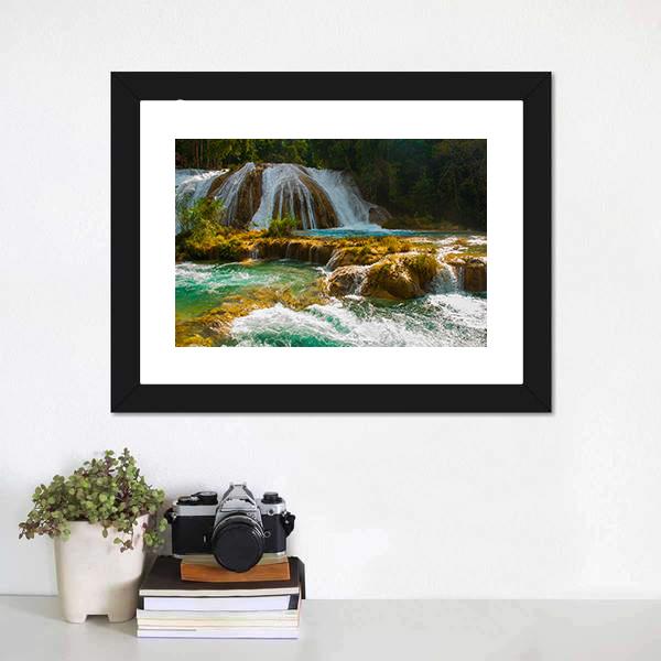 Waterfall Of Agua Azul Canvas Wall Art-1 Piece-Framed Print-30" x 20"-Tiaracle