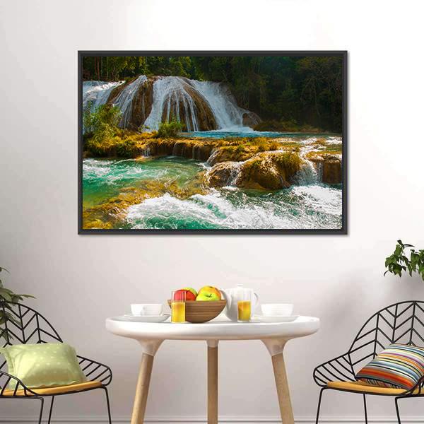 Waterfall Of Agua Azul Canvas Wall Art-5 Horizontal-Gallery Wrap-22" x 12"-Tiaracle