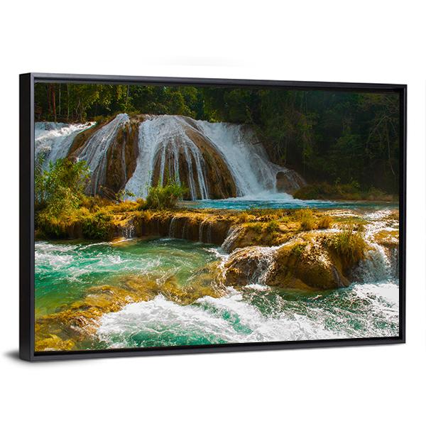 Waterfall Of Agua Azul Canvas Wall Art-5 Horizontal-Gallery Wrap-22" x 12"-Tiaracle