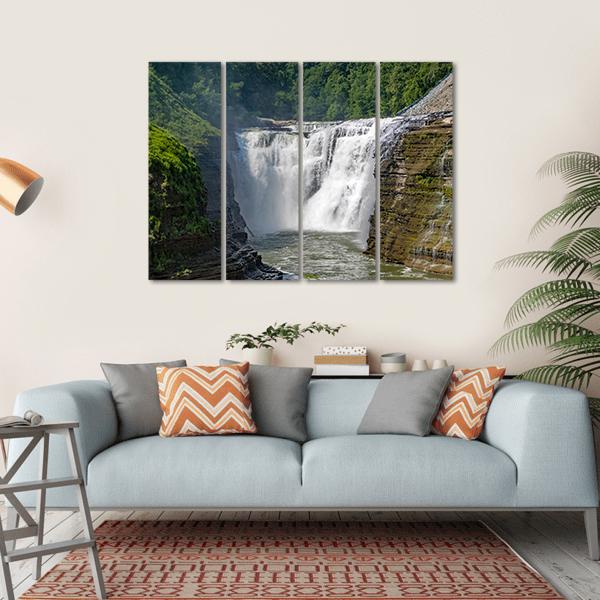 Waterfalls In Letchworth State Park In New York Canvas Wall Art-4 Horizontal-Gallery Wrap-34" x 24"-Tiaracle