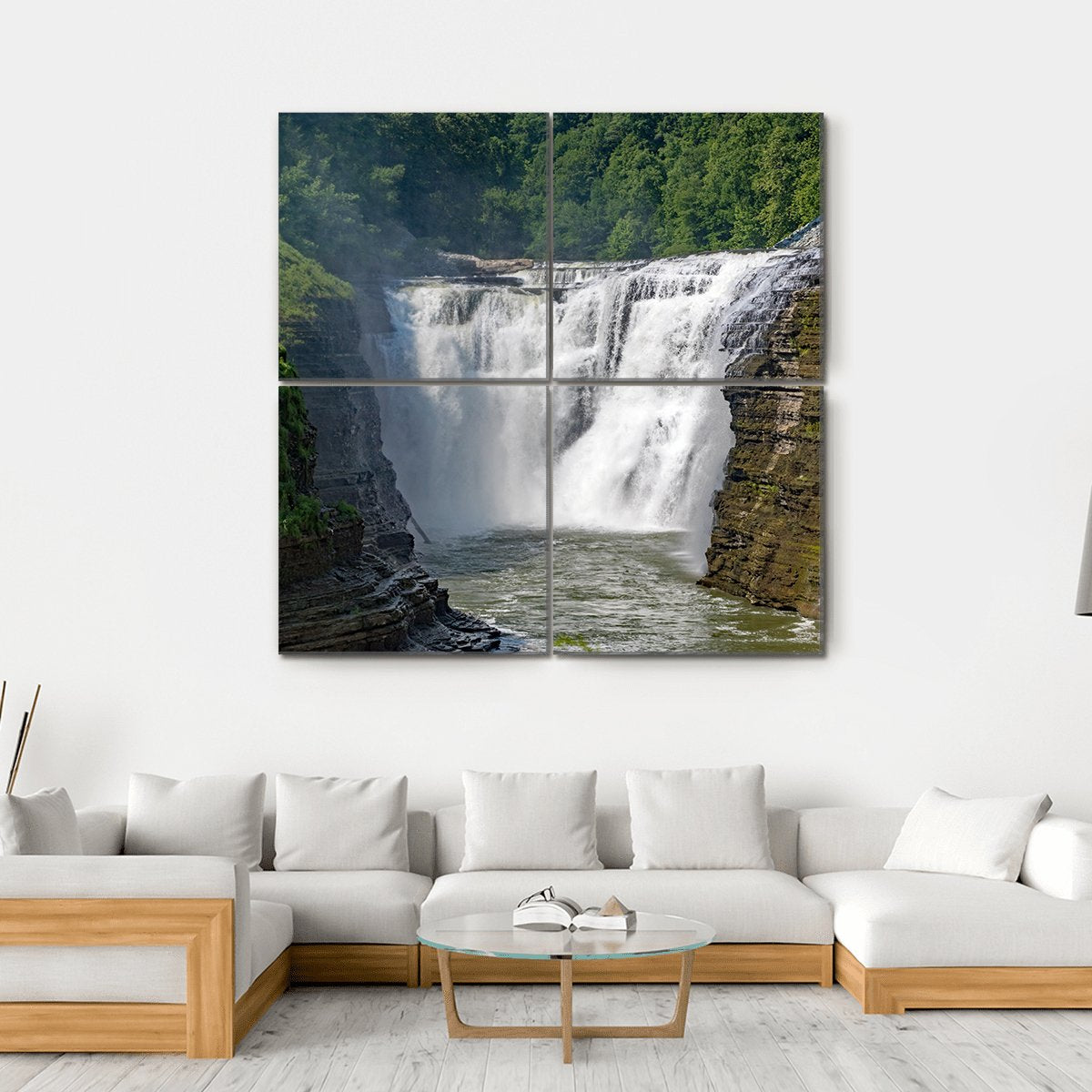 Waterfalls In Letchworth State Park In New York Canvas Wall Art-4 Square-Gallery Wrap-17" x 17"-Tiaracle