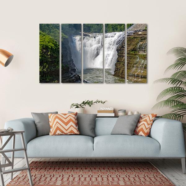 Waterfalls In Letchworth State Park In New York Canvas Wall Art-5 Horizontal-Gallery Wrap-22" x 12"-Tiaracle
