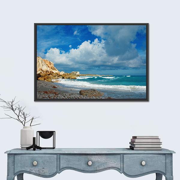 Waves On Remote Island Canvas Wall Art-1 Piece-Floating Frame-24" x 16"-Tiaracle