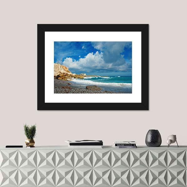 Waves On Remote Island Canvas Wall Art-1 Piece-Framed Print-20" x 16"-Tiaracle