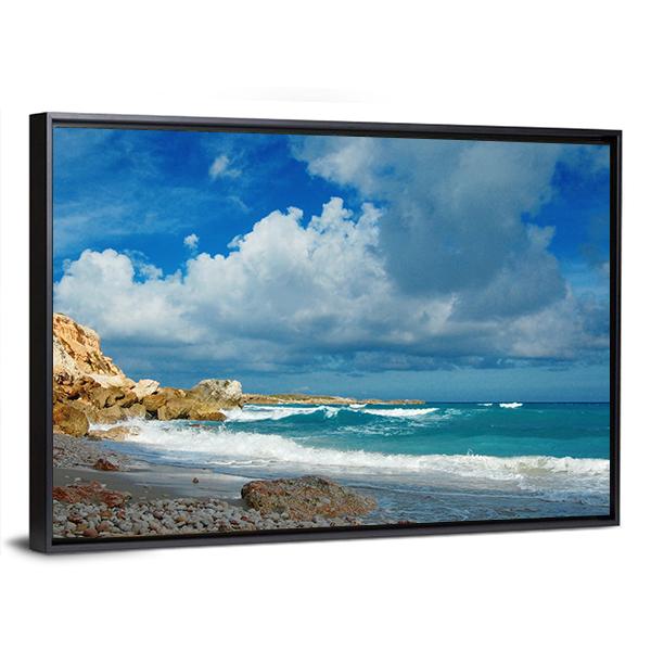 Waves On Remote Island Canvas Wall Art-3 Horizontal-Gallery Wrap-25" x 16"-Tiaracle
