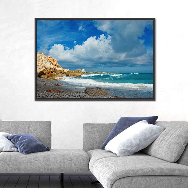 Waves On Remote Island Canvas Wall Art-3 Horizontal-Gallery Wrap-25" x 16"-Tiaracle