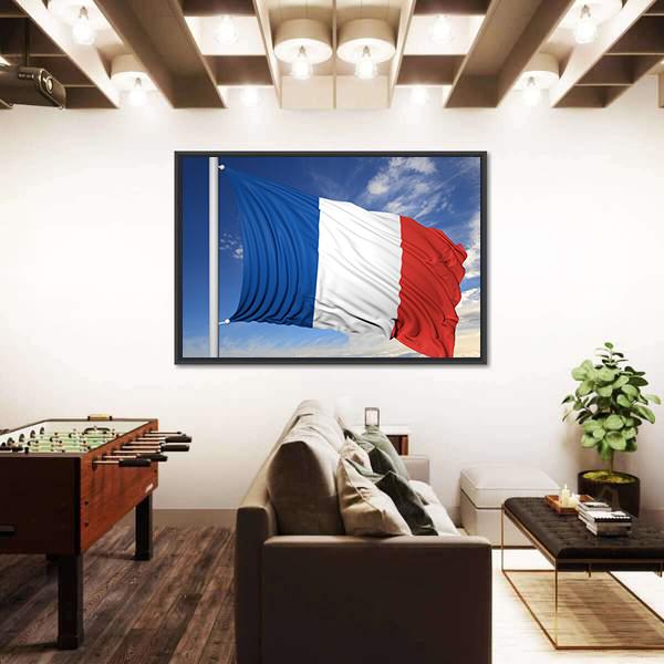 Waving Flag Of France Canvas Wall Art-5 Horizontal-Gallery Wrap-22" x 12"-Tiaracle