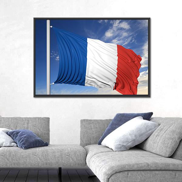 Waving Flag Of France Canvas Wall Art-5 Horizontal-Gallery Wrap-22" x 12"-Tiaracle