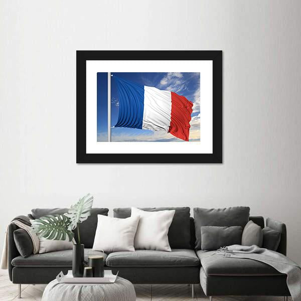 Waving Flag Of France Canvas Wall Art-5 Horizontal-Gallery Wrap-22" x 12"-Tiaracle