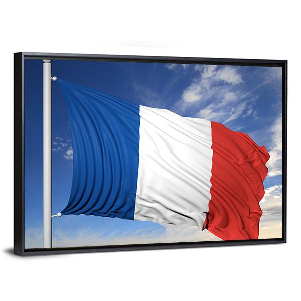 Waving Flag Of France Canvas Wall Art-5 Horizontal-Gallery Wrap-22" x 12"-Tiaracle