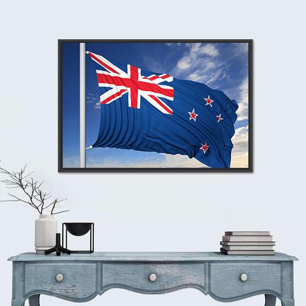 Waving Flag Of New Zealand Canvas Wall Art-1 Piece-Floating Frame-36" x 24"-Tiaracle