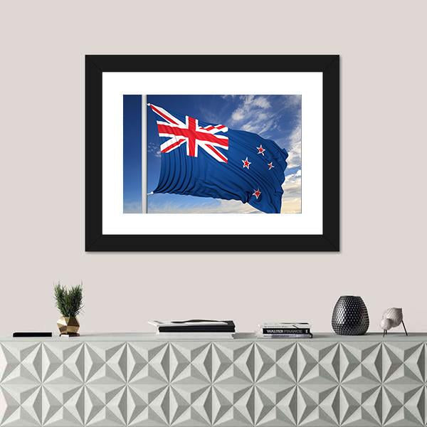 Waving Flag Of New Zealand Canvas Wall Art-1 Piece-Framed Print-30" x 20"-Tiaracle