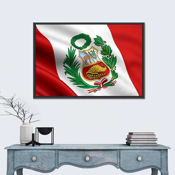 Waving Flag Of Peru Canvas Wall Art-1 Piece-Floating Frame-24" x 16"-Tiaracle