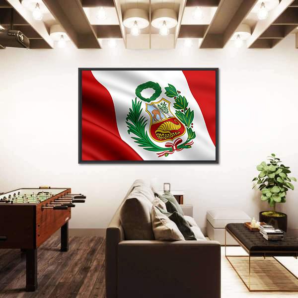 Waving Flag Of Peru Canvas Wall Art-5 Horizontal-Gallery Wrap-22" x 12"-Tiaracle
