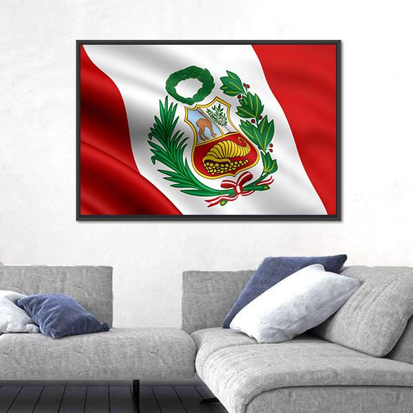 Waving Flag Of Peru Canvas Wall Art-5 Horizontal-Gallery Wrap-22" x 12"-Tiaracle