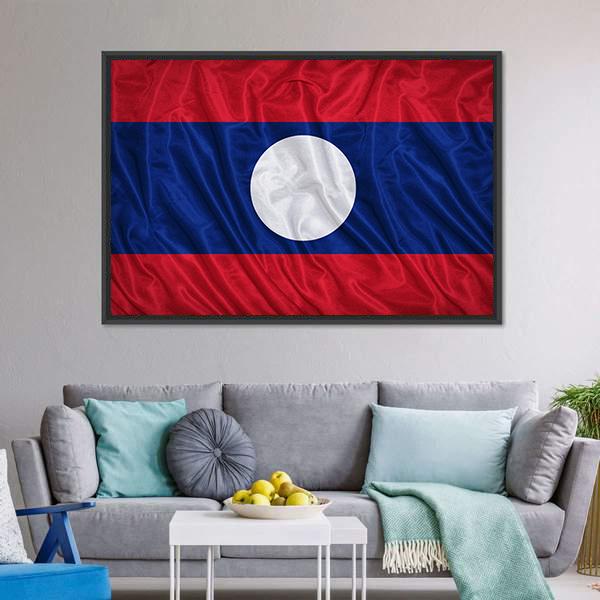 Waving Laos Flag Canvas Wall Art-5 Horizontal-Gallery Wrap-22" x 12"-Tiaracle