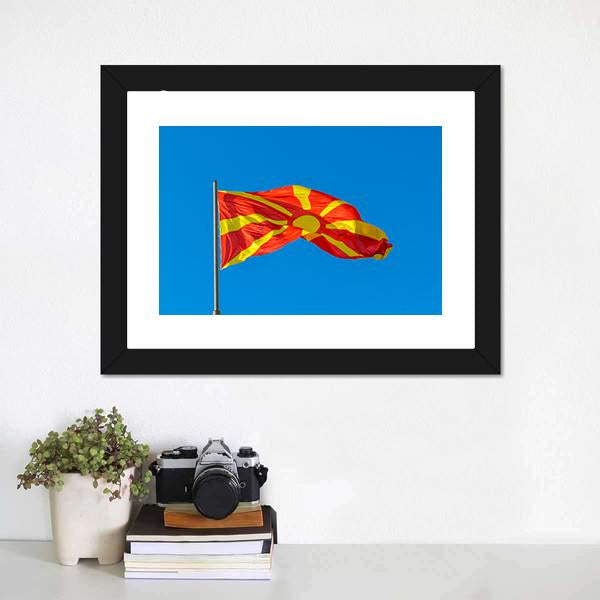 Waving Macedonian Flag Canvas Wall Art-1 Piece-Framed Print-42" x 14"-Tiaracle