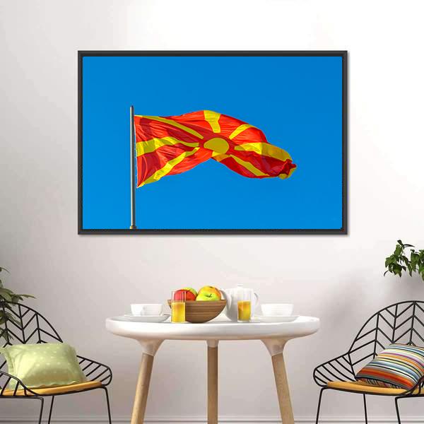 Waving Macedonian Flag Canvas Wall Art-5 Horizontal-Gallery Wrap-22" x 12"-Tiaracle