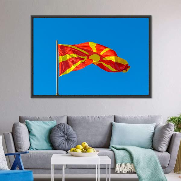 Waving Macedonian Flag Canvas Wall Art-5 Horizontal-Gallery Wrap-22" x 12"-Tiaracle