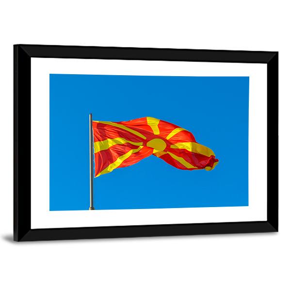 Waving Macedonian Flag Canvas Wall Art-5 Horizontal-Gallery Wrap-22" x 12"-Tiaracle