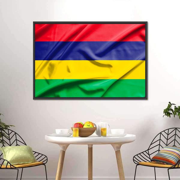 Waving Mauritius Flag Canvas Wall Art-1 Piece-Floating Frame-24" x 16"-Tiaracle