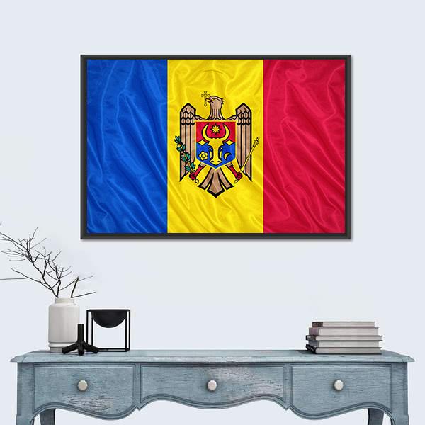 Waving Moldova Flag Canvas Wall Art-1 Piece-Floating Frame-24" x 16"-Tiaracle