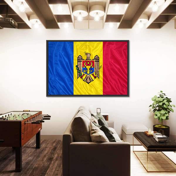 Waving Moldova Flag Canvas Wall Art-5 Horizontal-Gallery Wrap-22" x 12"-Tiaracle