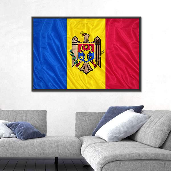 Waving Moldova Flag Canvas Wall Art-5 Horizontal-Gallery Wrap-22" x 12"-Tiaracle