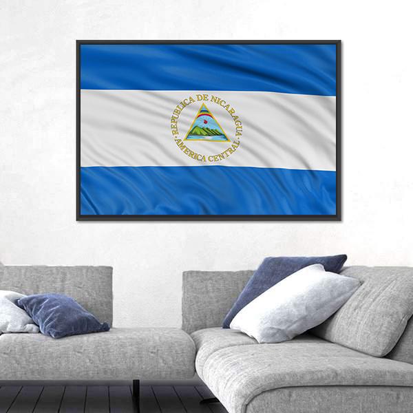 Waving Nicaragua Flag Canvas Wall Art-5 Horizontal-Gallery Wrap-22" x 12"-Tiaracle