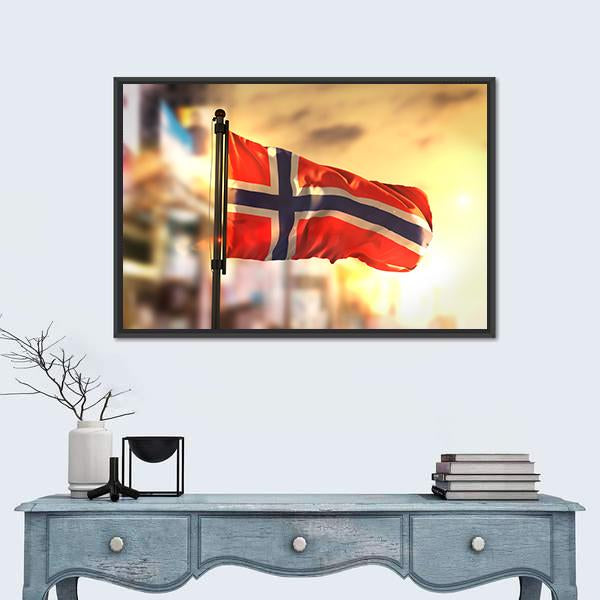 Waving Norway Flag Canvas Wall Art-1 Piece-Floating Frame-36" x 24"-Tiaracle
