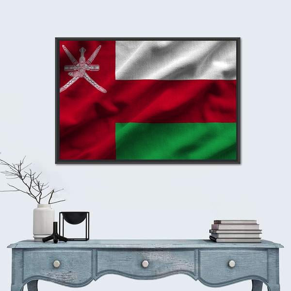 Waving Oman Flag Canvas Wall Art-1 Piece-Floating Frame-24" x 16"-Tiaracle