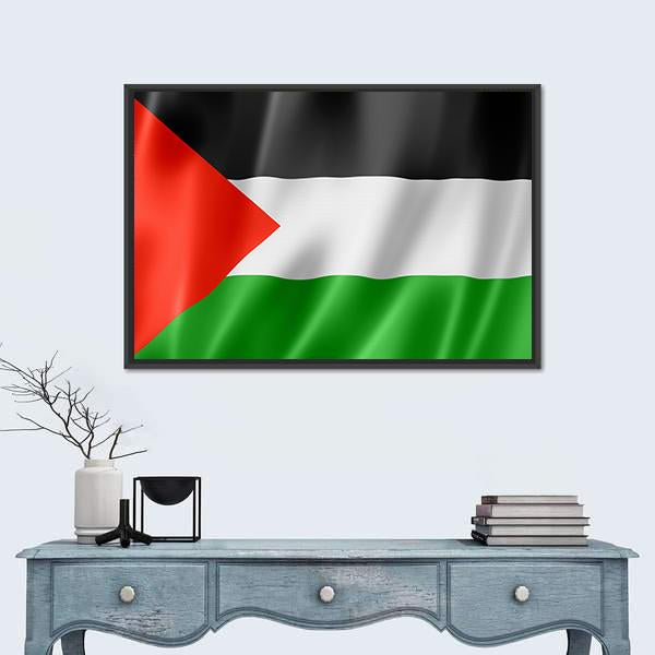 Waving Palestine Flag Panoramic Canvas Wall Art-1 Piece-36" x 12"-Tiaracle
